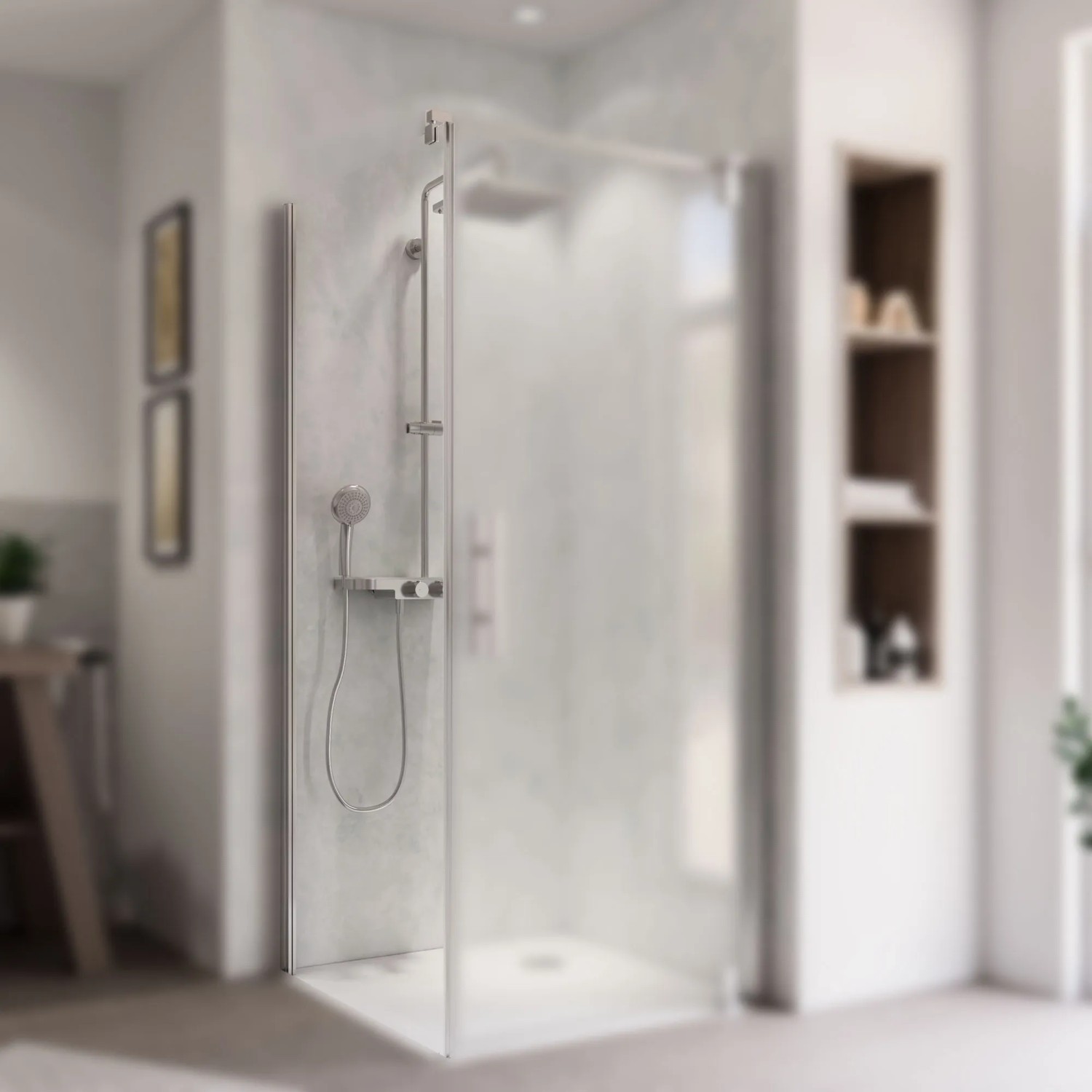 Breuer Seitenwand links für Drehtür Europa Design, Chrom/Klarglas, 90 cm.