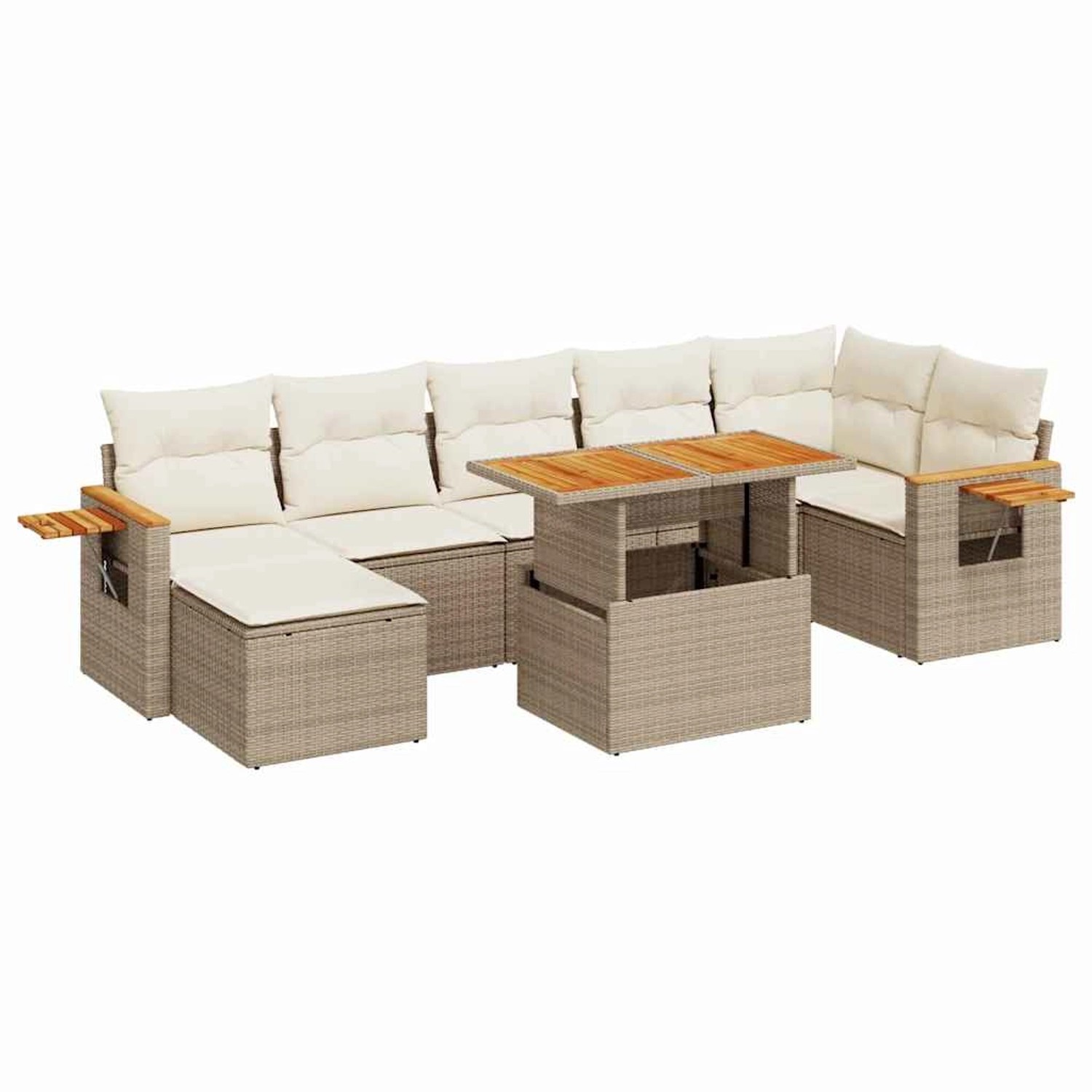 vidaXL 8-Tlg Garten-Sofagarnitur mit Kissen Beige Poly Rattan Akazie 3327628