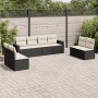 Schwarze vidaXL Garten-Sofagarnitur aus Rattan mit cremeweißen Kissen, 8-teilig.