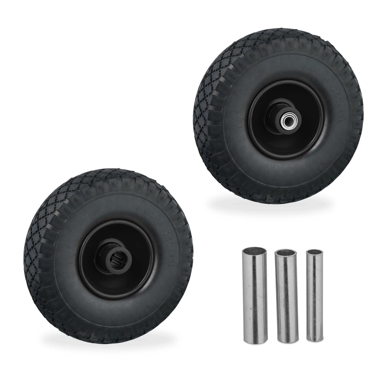 Relaxdays Sackkarrenrad 2er Set Vollgummi Schwarz Pannensicher 26 cm x 8,5 cm 1,1 kg