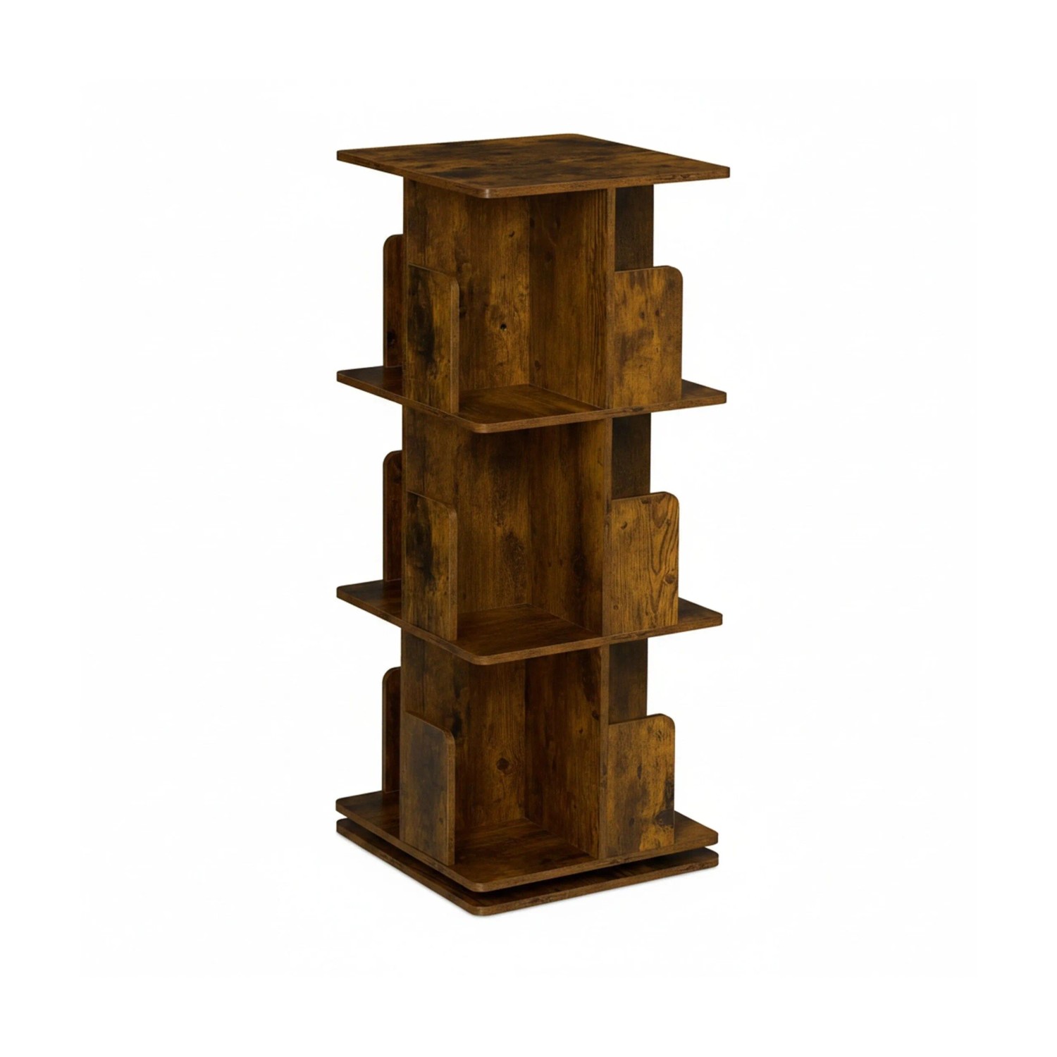Relaxdays Bücherregal Holzwerkstoff Stahl Braun 360 Grad Drehbar 95 cm x 39 cm x 39 cm 14 kg