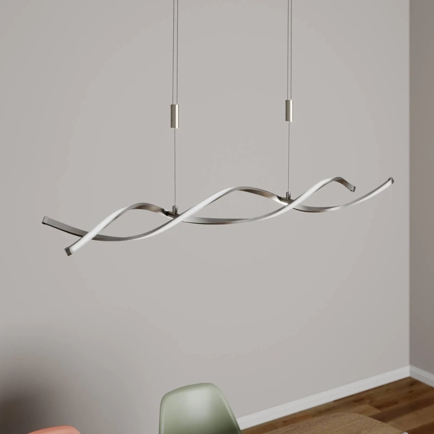 Moderne, dimmbare LED-Deckenleuchte Auron in Alu, 2-flammig für Wohnzimmer.