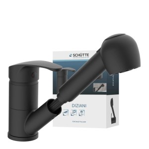 Schütte Diziani Spültischarmatur mit Geschirrbrause, Schwarz Matt.