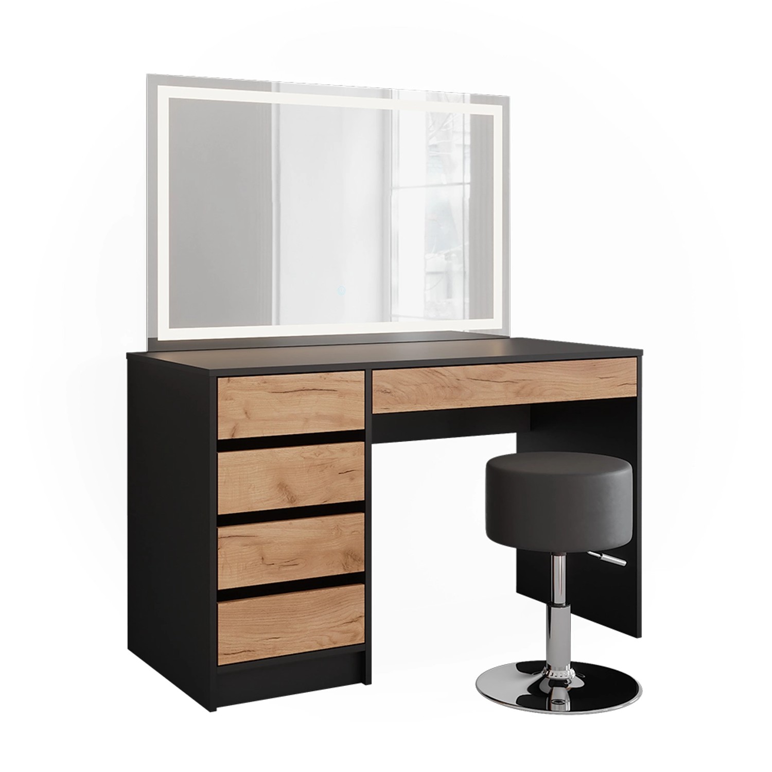 Vicco Schminktisch Sherry Anthrazit/Goldkraft Eiche 120 x 75 cm mit LED-Spi günstig online kaufen