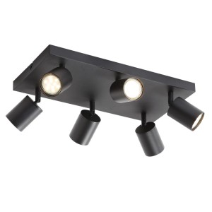 Schwarze ZMH Deckenleuchte mit fünf schwenkbaren GU10 Strahlern, eckiges Industrial Design aus Metall.