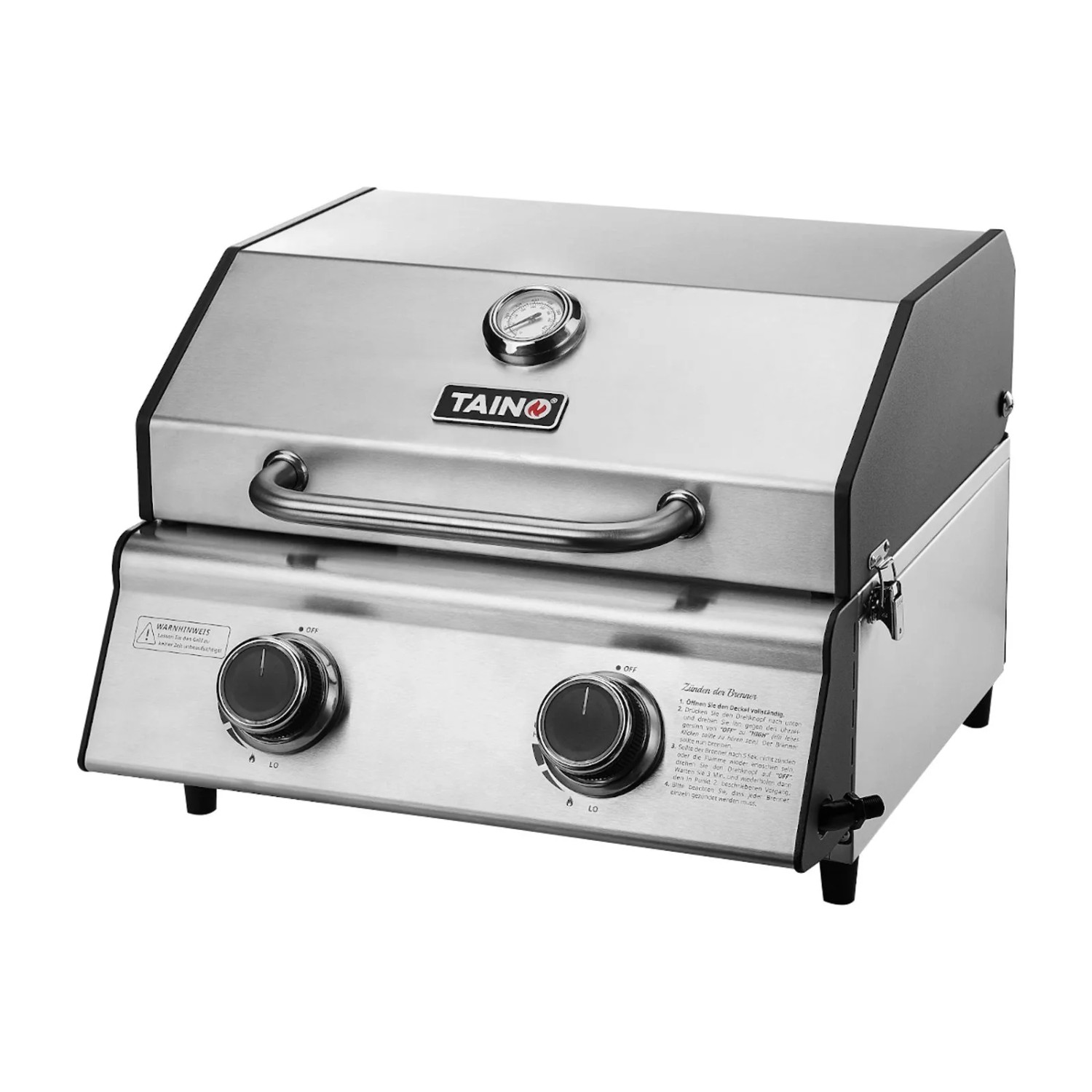 Taino Platinum Compact Tischgrill 2 Brenner Gasgrill Edelstahl Kompakt Camping BBQ