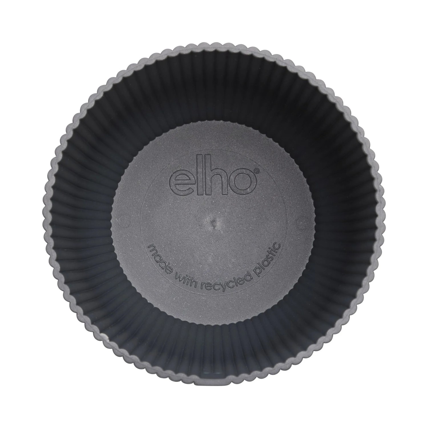 Elho Blumentopf Vibes Fold, rund, Ø 30 cm, anthrazit, Rillenmuster, aus recyceltem Kunststoff.