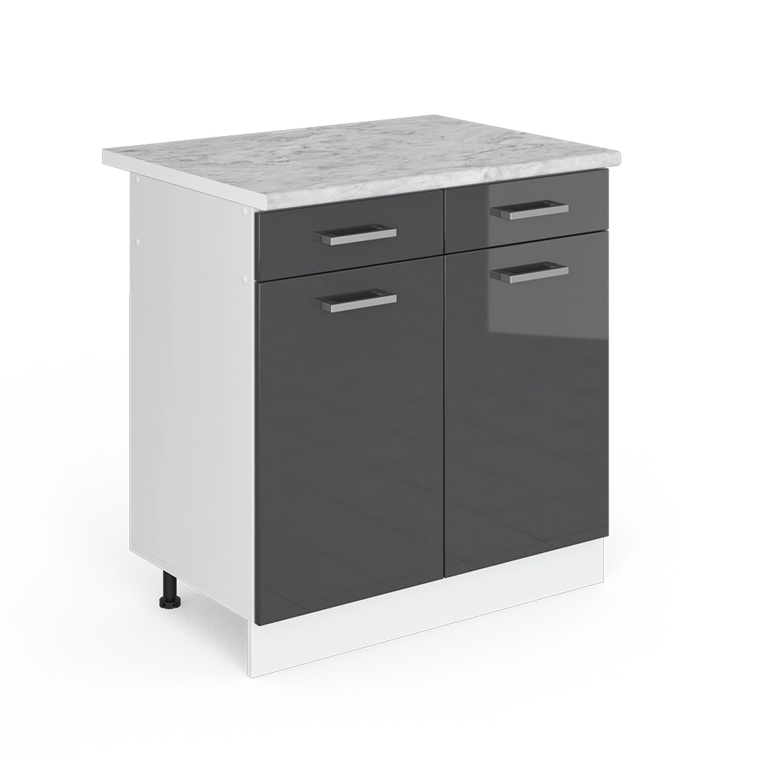 Thumbnail - Vicco Küchenunterschrank R-Line Anthrazit Hochglanz/Weiß 80 cm AP Marmor