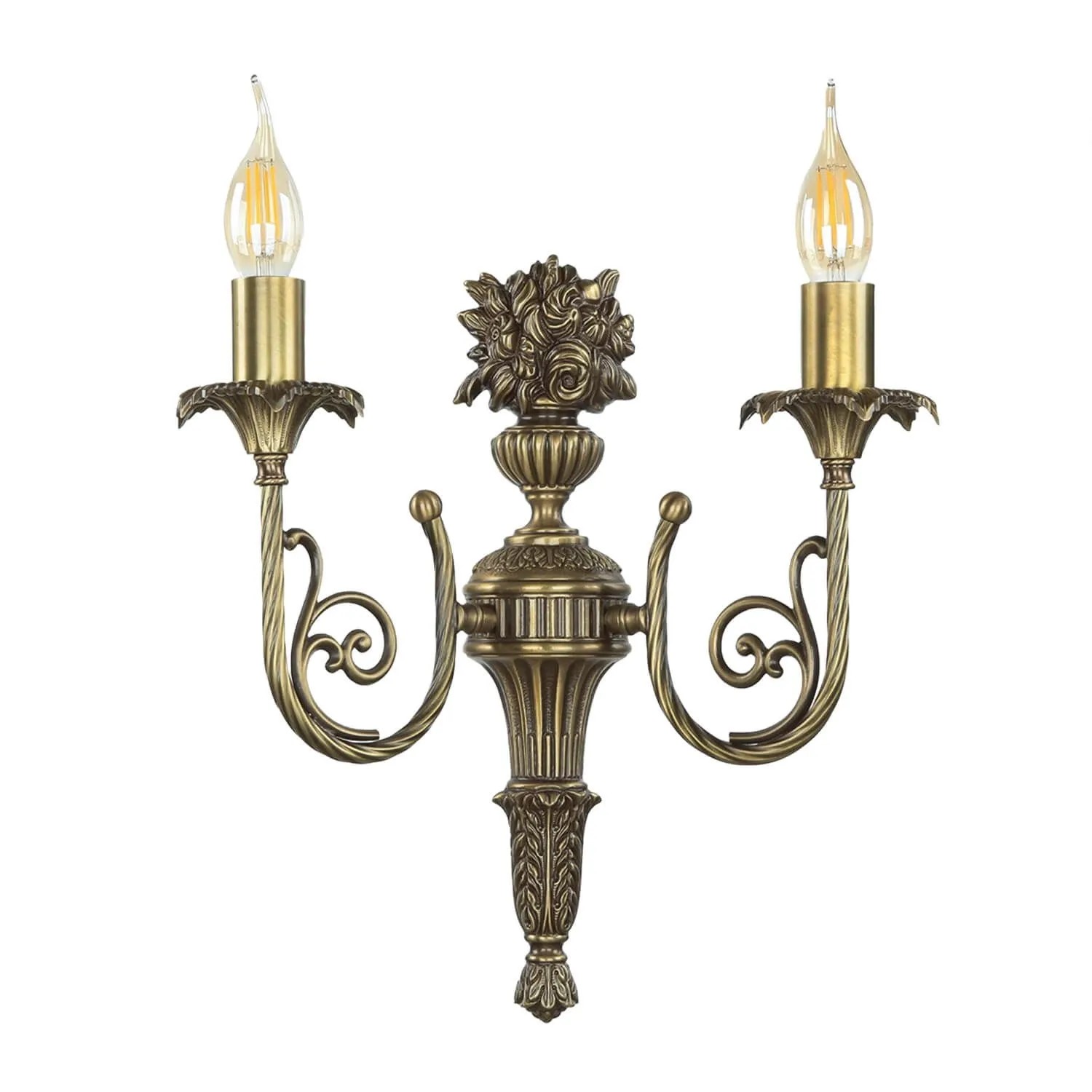 Licht-Erlebnisse Wandleuchte Messing Massiv E14 31 cm Breit 2-Flammig Jugendstil