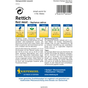 Samentüte Kiepenkerl Rettich Red Meat. Chinesischer Rettich mit pinkfarbenem Inneren.