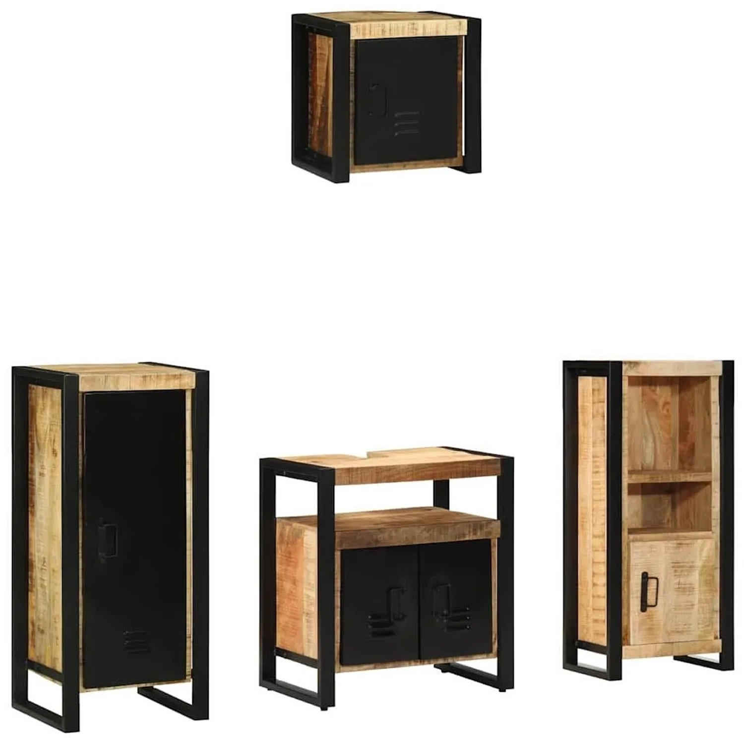 vidaXL Badezimmermöbel-Set 4 Tlg Braun und Schwarz Massivholz Mango 3305644