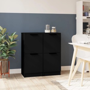 Zwei schwarze vidaXL Sideboards (30x30x70 cm) aus Holzwerkstoff im Wohnraum.