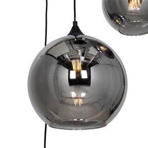 QAZQA Hängelampe Sandra, schwarz, 7-flammig mit Rauchglas. Moderne Lampe für Wohnräume.