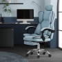 Ergonomischer, blauer ML-Design Bürostuhl mit verstellbarer Rückenlehne und Beinauflage.