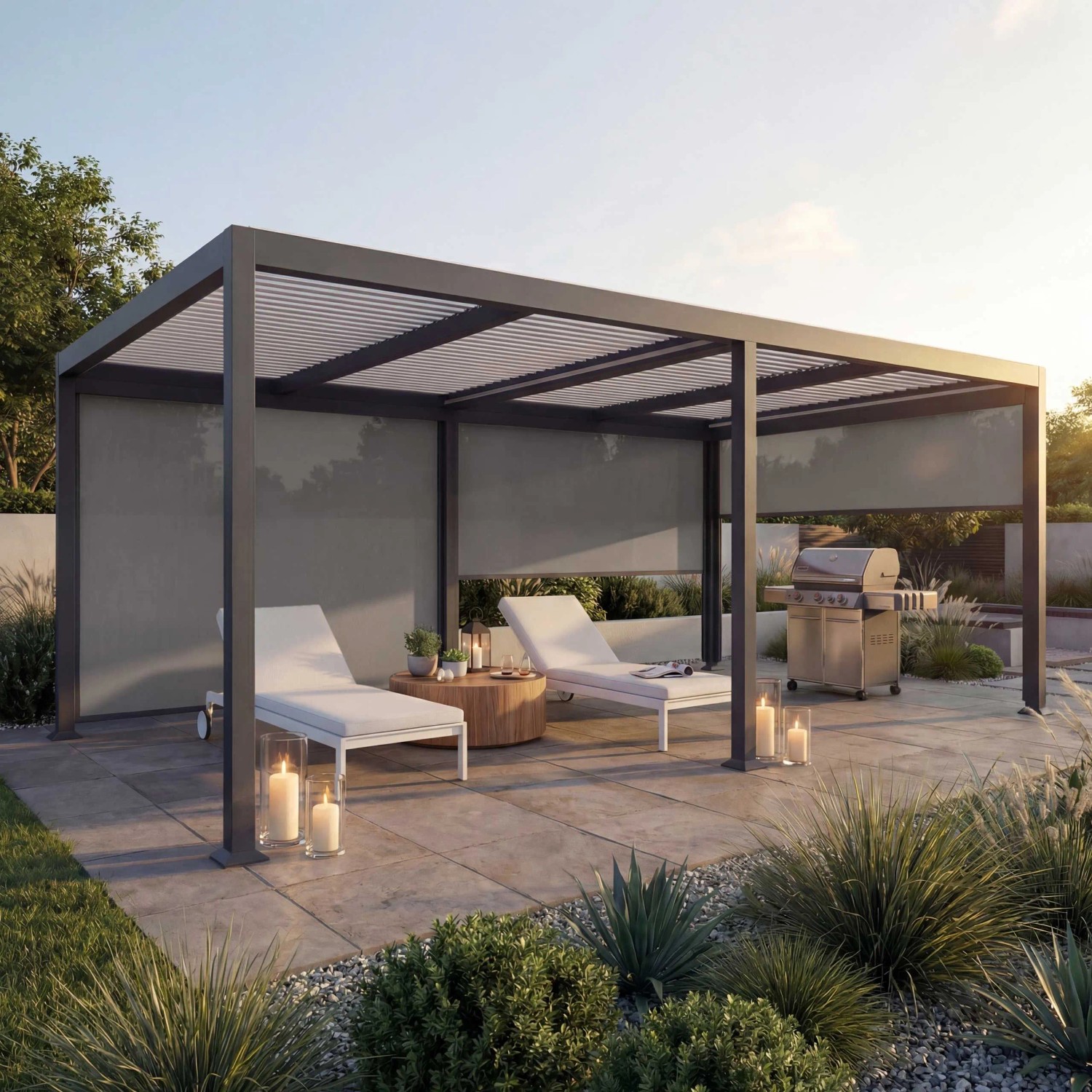 MCW Alu Pergola L41 mit 3x Seitenwand Anthrazit 3x6m