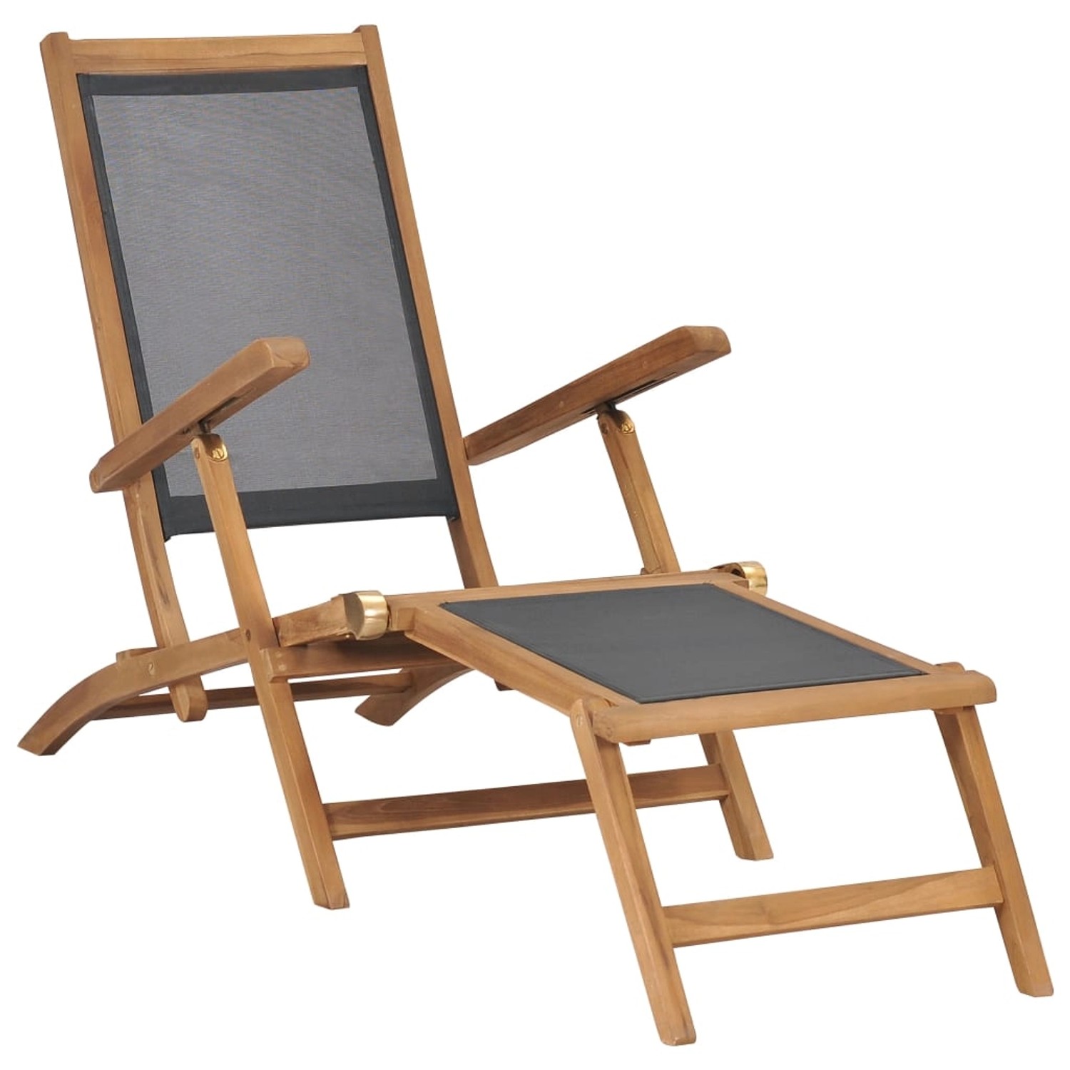 vidaXL Liegestuhl mit Fußteil Massivholz Teak Schwarz 47410