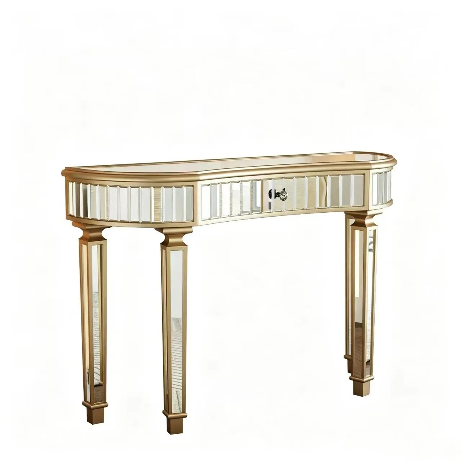 okwish Konsole mit Spiegel Halbmond Design Wohnzimmer Schlafzimmer 120x38x78cm Gold Silber