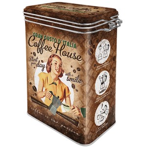 Nostalgische Vorratsdose Coffee House für Küche, mit Retro-Motiv und Bügelverschluss.