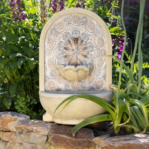 Marelida Brunnen Rund Wandbrunnen Standbrunnen Außentrafo Natur Zierbrunnen H 54cm