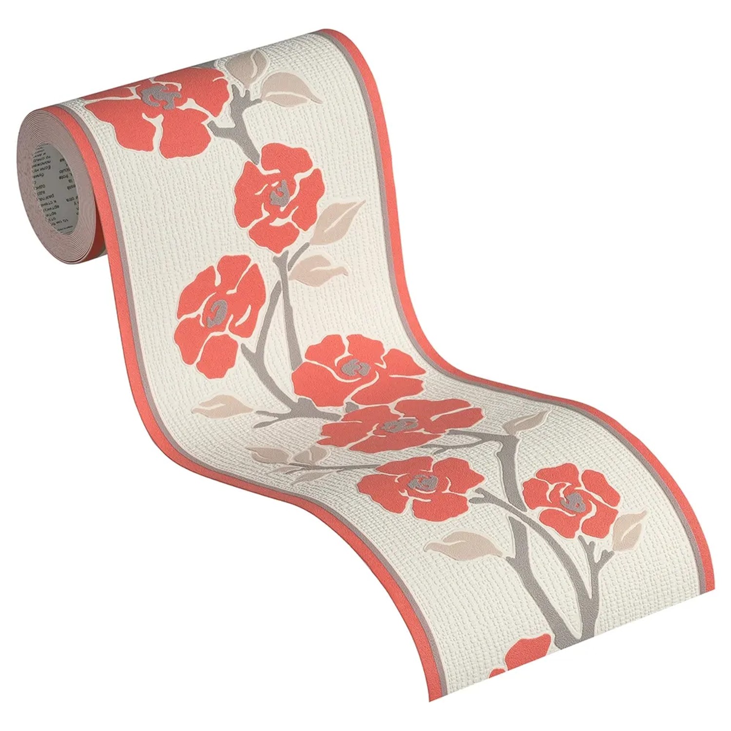 A.S. Création selbstklebende Borte mit Blumenmuster in Rot und Weiß, 5 m x 17 cm.