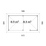 Grundriss Palmako Pavillon Bianca Set 507, 588x300 cm, Weekendhaus mit Eck-Tresenanlage.
