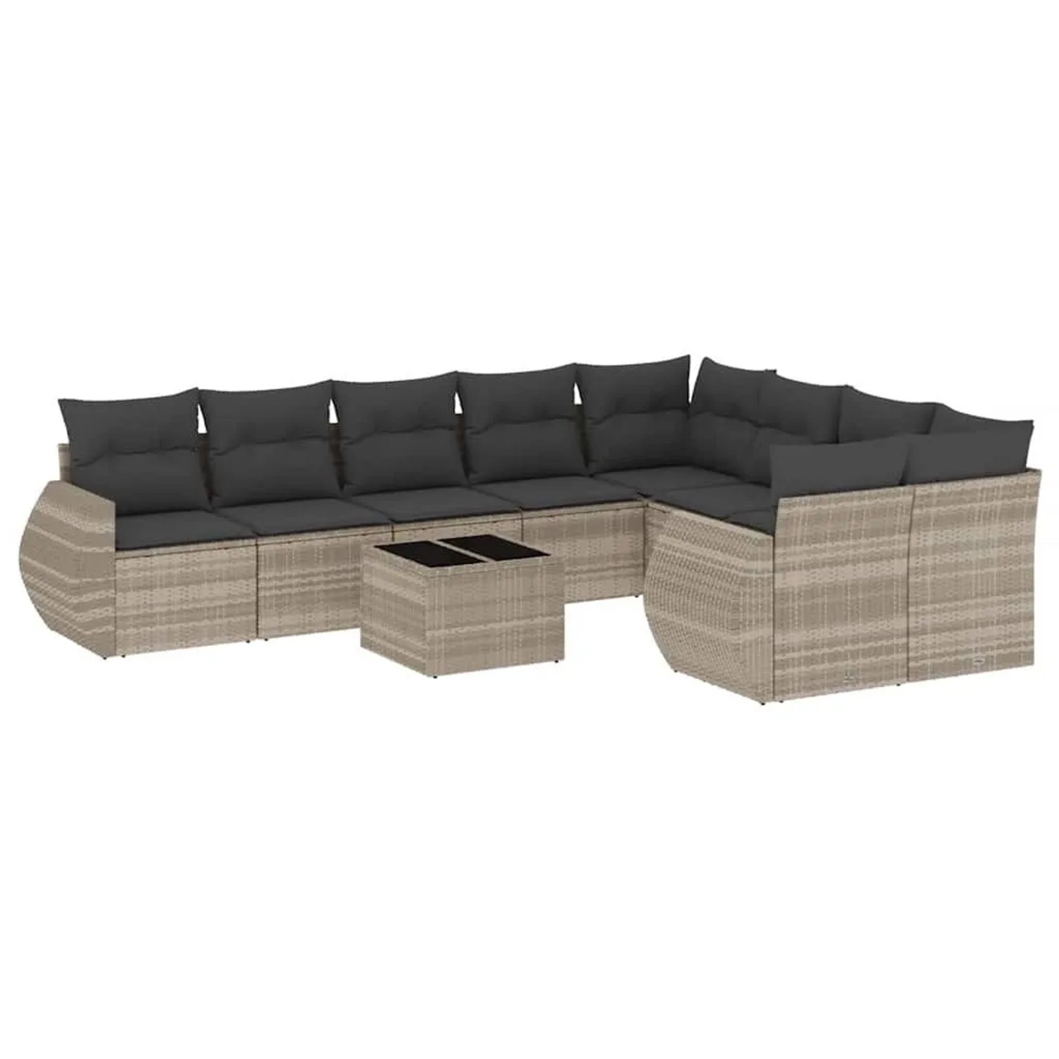 vidaXL 10-Tlg Garten-Sofagarnitur mit Kissen Hellgrau Poly Rattan 3221851 günstig online kaufen