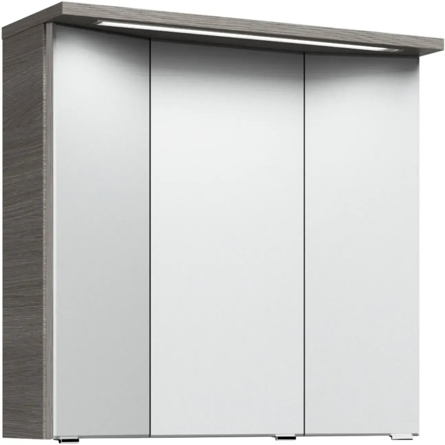 Pelipal Trentino Spiegelschrank, 72x75 cm, Graphit Struktur, mit LED-Beleuchtung und 3 Spiegeltüren.