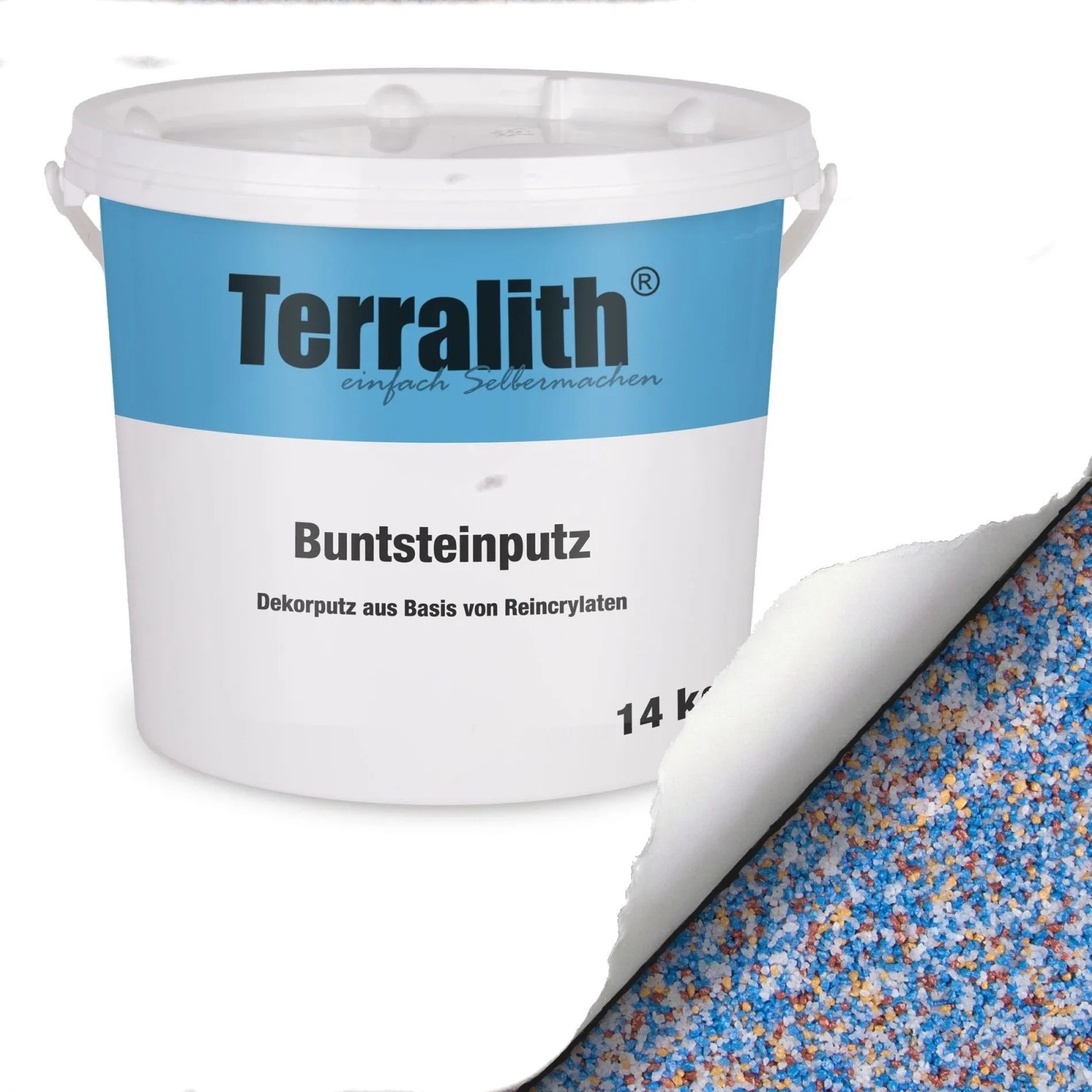 Terralith Buntsteinputz Mosaikputz 2mm 14 kg BSP138 Weiss Gelb Rot Blau