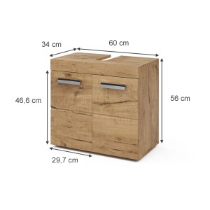 Vicco Waschbeckenunterschrank Luna in Eiche, 60x56 cm, mit zwei Türen und Siphonausschnitt.