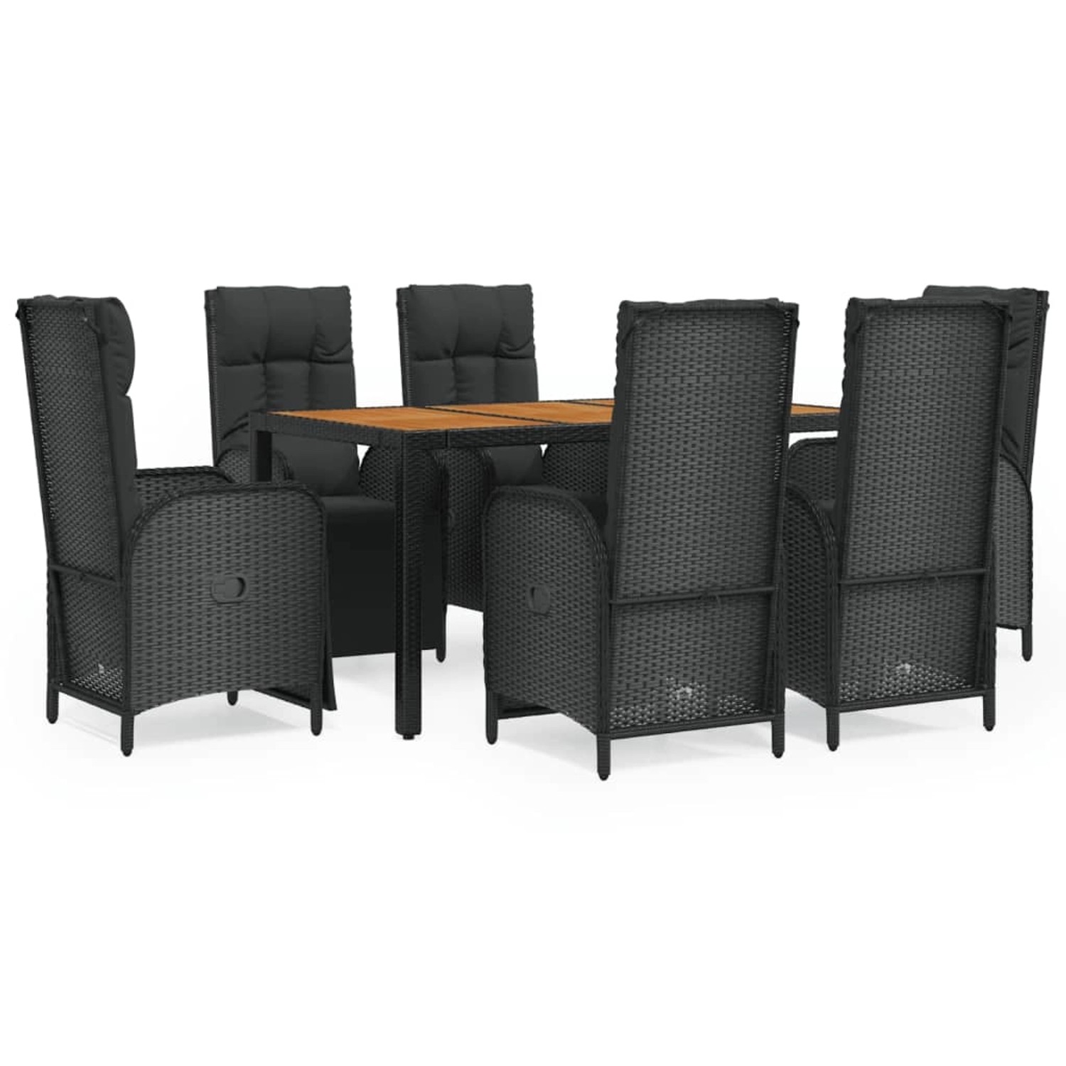 vidaXL 7-Tlg Garten-Essgruppe mit Kissen Schwarz Poly Rattan 3185077