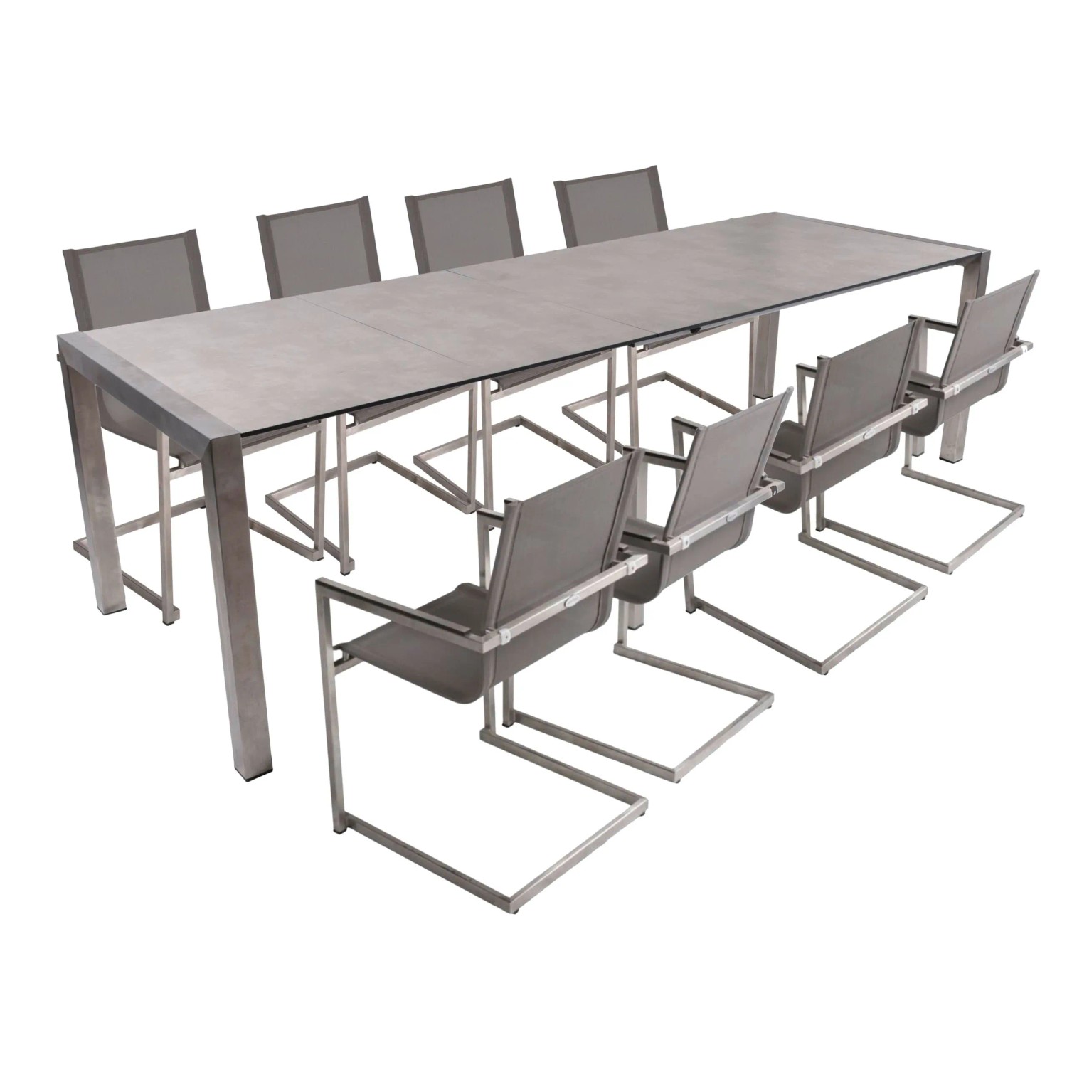 DELUKE Garten-Sitzgruppe GINO 9-tlg. Kunststoff Grau Gartenmöbel-Set Gartengarnitur Garten-Essgruppe Freischwingerstühle...