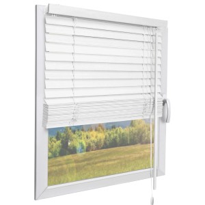 Weiße Sol Royal Holzjalousie SolDecor JH3, 130x160 cm, für Fenster, mit Zugschnüren.
