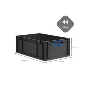 PROREGAL SparSet 5x Eurobox Nextgen Color Mit Auflagedeckel HxBxT 22x40x60cm 44 Liter Schwarz Griffe Blau Geschlossen Eurobehälter Transportbox