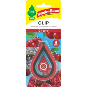 Wunderbaum Clip Cherry: Lufterfrischer für Auto mit Kirschduft, rote Tropfenform mit Clip.