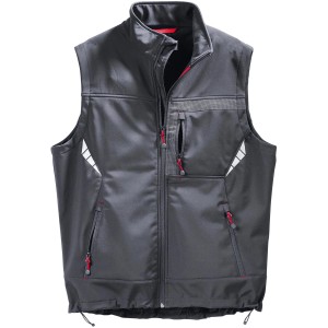 Schwarze Scheibler Softshellweste Professional mit Reflexdetails und mehreren Taschen.