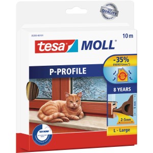 Tesamoll Fensterdichtung P-Profil, braun, 10m. Gummidichtung für Fenster und Türen zur Reduzierung von Zugluft.