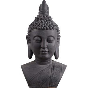 Schwarzbraune Buddha Büste (62,5 cm) aus Fibreclay für Garten & Terrasse.