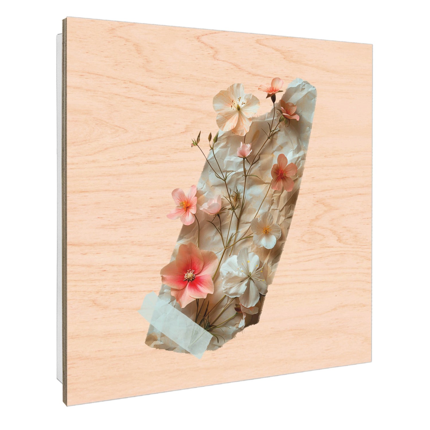 Banjado Schlüsselkasten mit Blütenmotiv, 30x30cm, weiße Holzfront. Schlüsselaufbewahrung für die Wand.