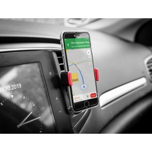 Eufab Handyhalterung am Lüftungsgitter im Auto mit Smartphone und Navigations-App.