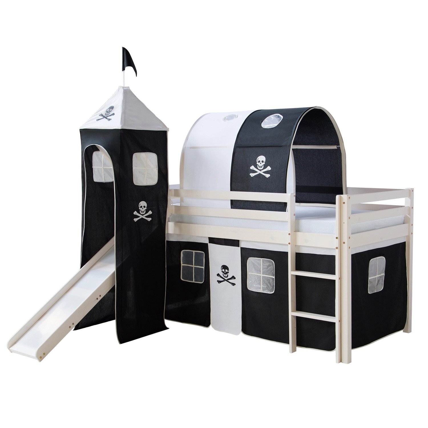 Homestyle4u Hochbett 90x200 Weiß Vorhang Pirat 522 günstig online kaufen