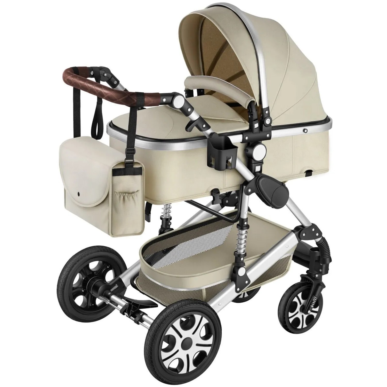 Tectake Kombi Kinderwagen Mats 2 In 1  Klappbar  Mit 5 Punkt Gurt  Bremse  Schutzbügel und Handschlaufe Verstellbare Rückenlehne und Schiebegriff  Fal