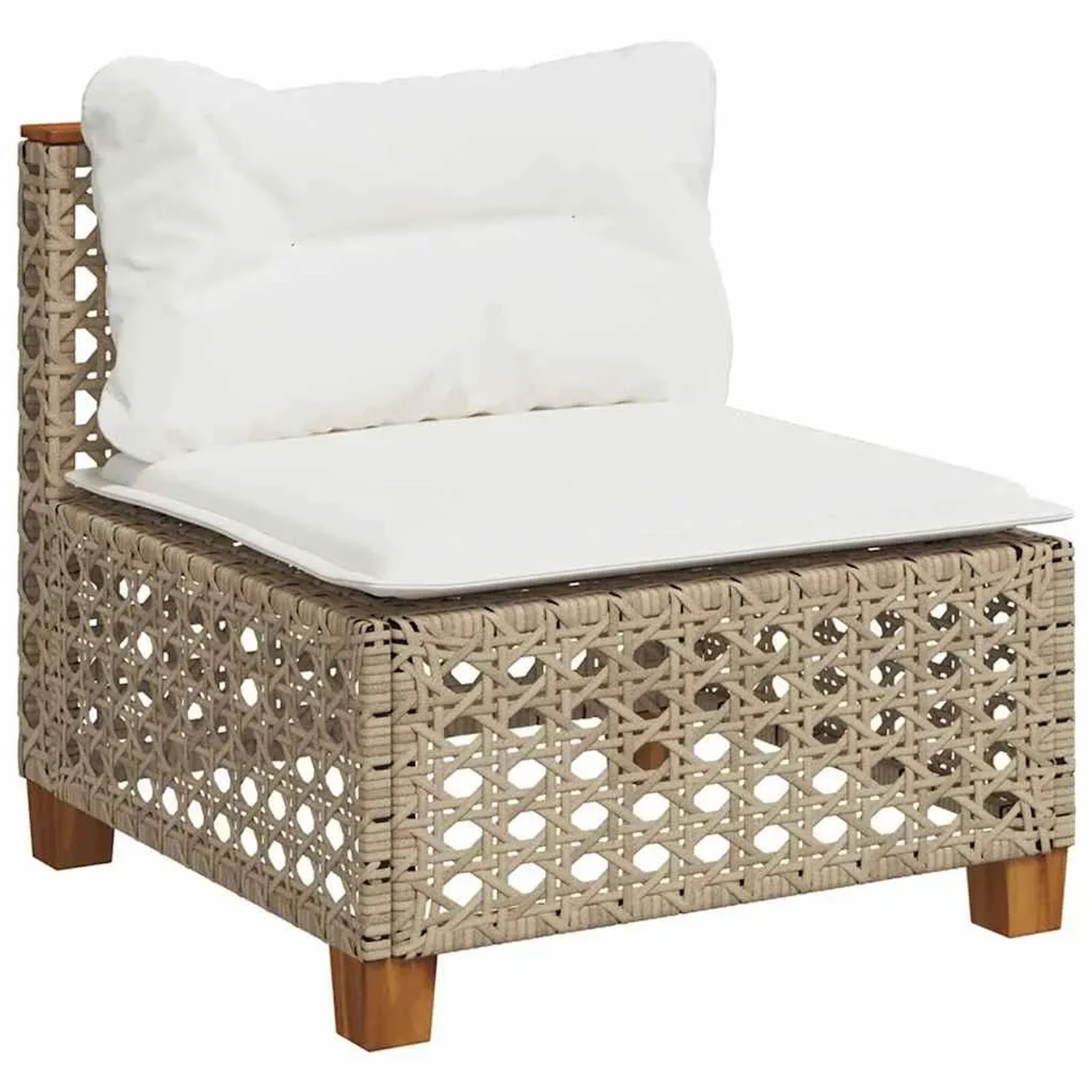Beiges Gartensofa-Element aus Polyrattan mit cremeweißen Kissen, Teil der vidaXL 7-tlg. Sofagarnitur.