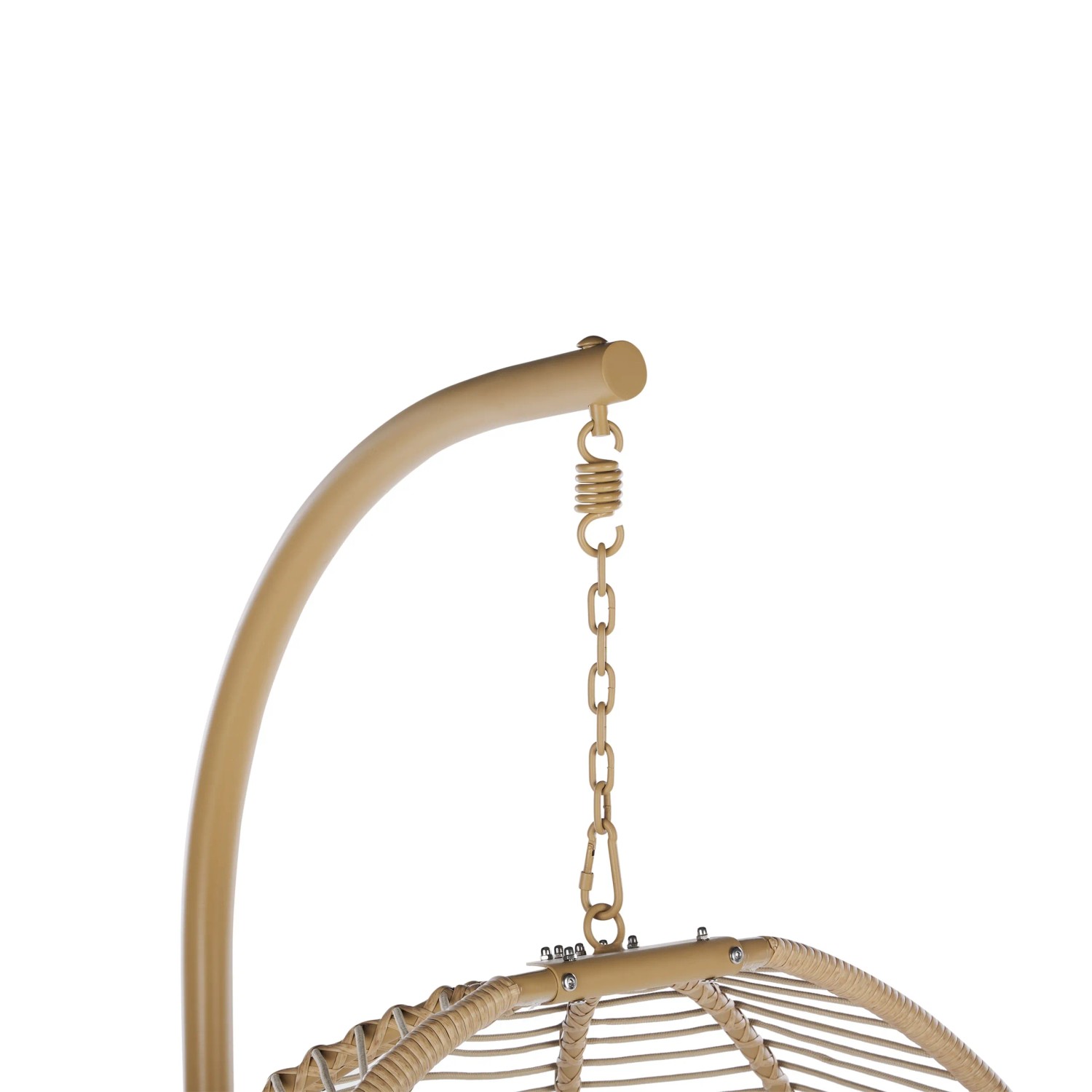 Detailaufnahme: Beige Beliani Hängesessel mit Stahlgestell und Kette.