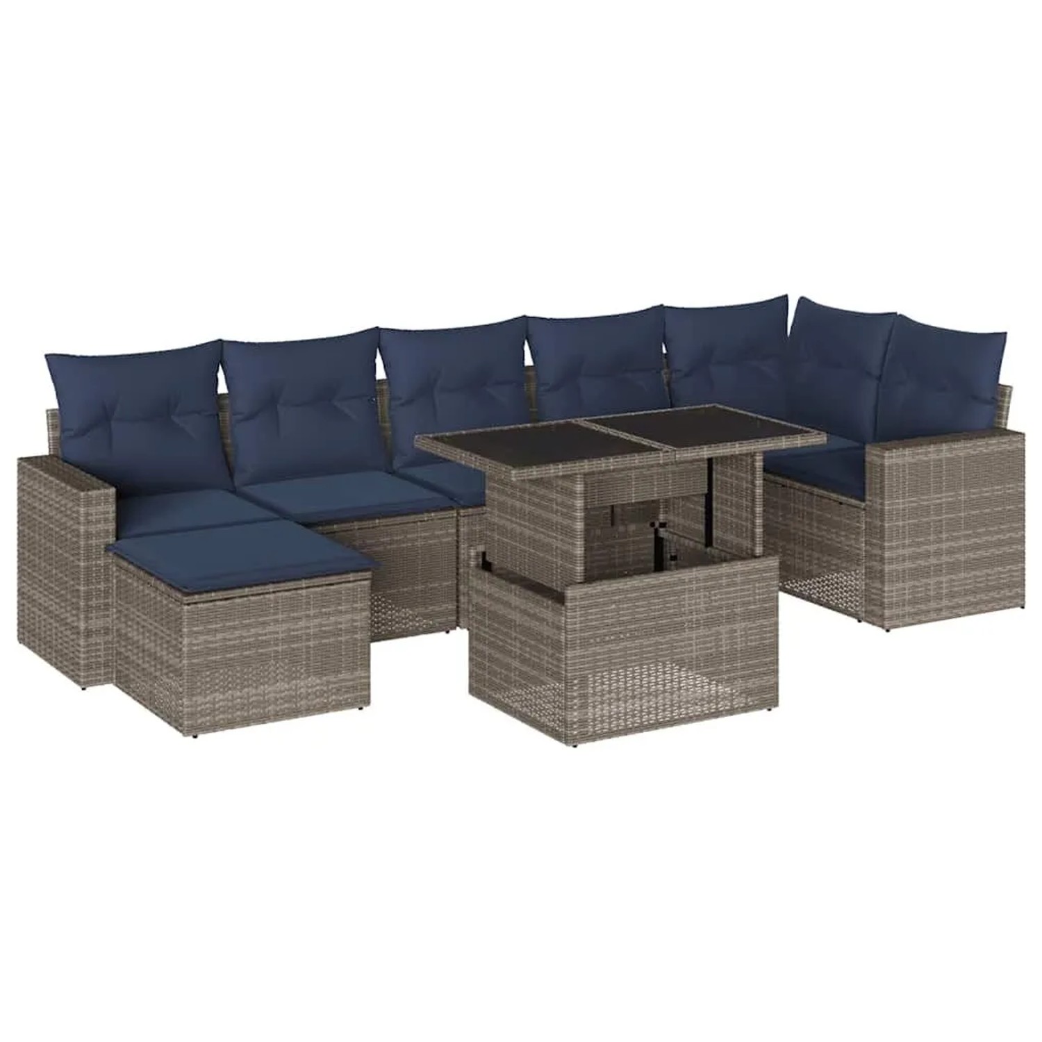 vidaXL 8-Tlg Gartensofa-Set mit Kissen Grau Polyrattan 3267431 günstig online kaufen
