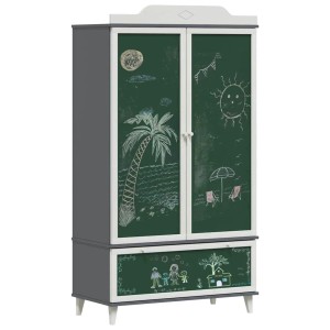 vidaXL Kreidetafel Kleiderschrank mit Tür Grau und Weiß Holzwerkstoff 42003035