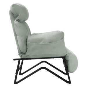 ML-Design Relaxsessel, grau-grün mit Leinenbezug und Fußablage, Seitenansicht.