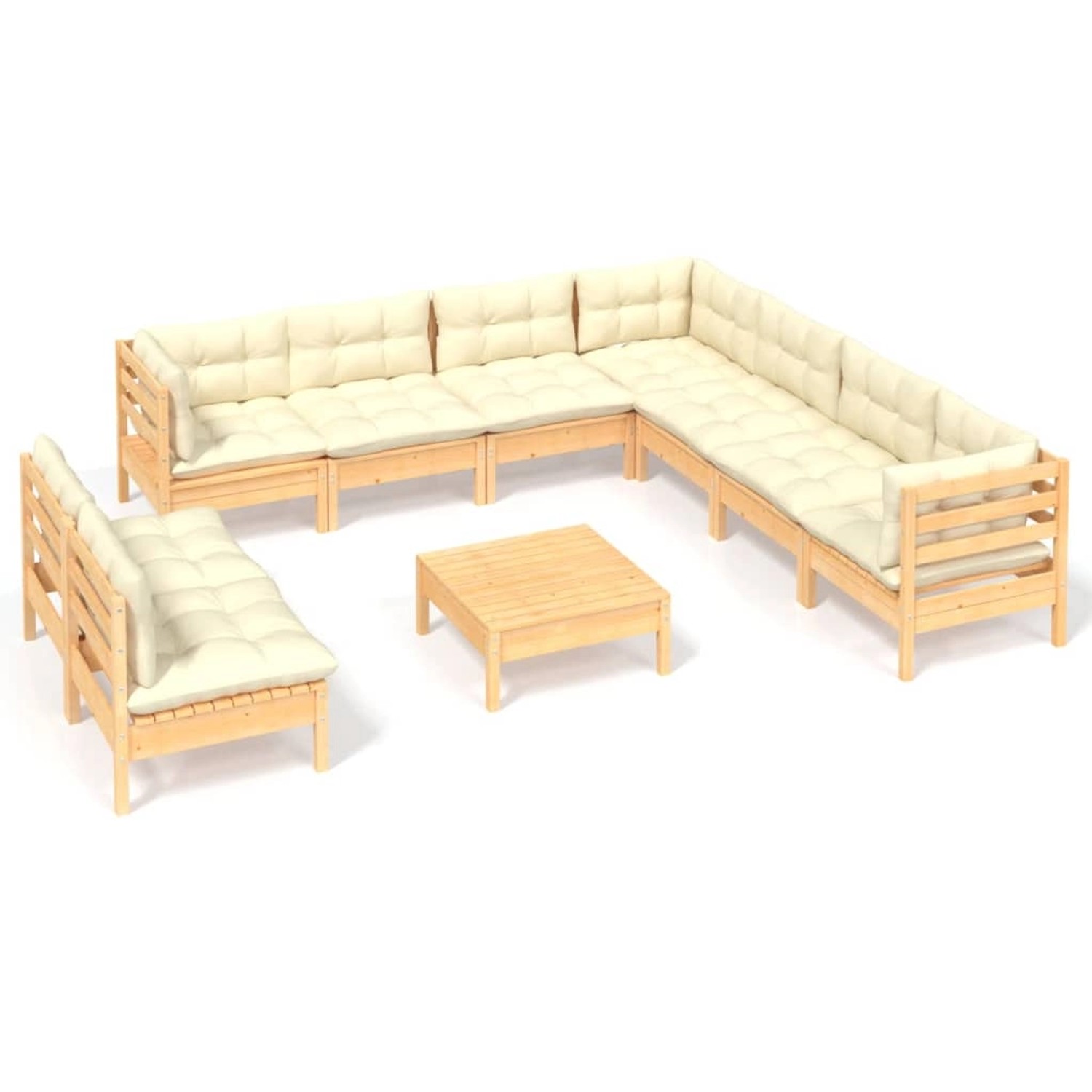 vidaXL 10-tlg Garten-Lounge-Set mit Creme Kissen Massivholz Kiefer Modell 8