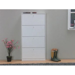 Weißer ebuy24 Schuhschrank Escape mit 4 Klappen für Flur oder Hauswirtschaftsraum.
