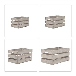 Relaxdays Holzkiste Tannenholz Grau im 4er Set 25 cm x 50 cm x 31 cm
