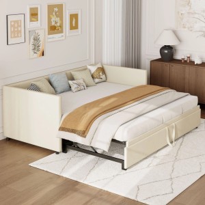PXloue Tagesbett-Polsterbett Schlafsofa Ausziehbares  90/180x200cm Samtstoff Beige